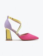  Pantofi cu toc fuchsia pe toc conic cu inserție metalică Nadvle