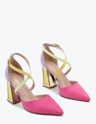  Pantofi cu toc fuchsia pe toc conic cu inserție metalică Nadvle