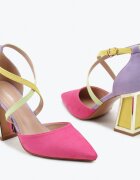  Pantofi cu toc fuchsia pe toc conic cu inserție metalică Nadvle