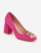  Pantofi cu toc fuchsia Vices pe toc cu branț din piele și cu detaliu bijuterie Onna
