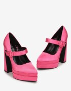  Pantofi cu toc fucsia din satin cu toc gros înalt și platformă Vinge