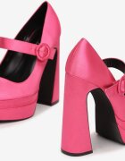  Pantofi cu toc fucsia din satin cu toc gros înalt și platformă Vinge