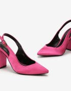  Pantofi cu toc gros fucsia cu călcâiul descoperit și finisaj satinat Torilena