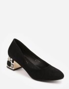  Pantofi cu toc Negre Vices cu Branț din Piele pe Toc Bijuterie Naivine