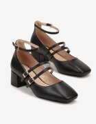  Pantofi cu toc Negri Clasici cu Bot Pătrat și cu Barete Decorative Gregelia