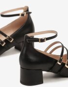  Pantofi cu toc Negri Clasici cu Bot Pătrat și cu Barete Decorative Gregelia