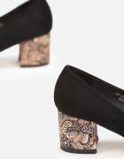  Pantofi cu toc negri pe toc gros ornamentat cu fundă Flomes
