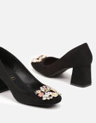  Pantofi cu toc Negri Vices cu branț din piele cu zirconii Fonarieth