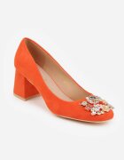  Pantofi cu toc Portocalii Vices cu branț din piele cu zirconii Fonarieth
