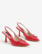  Pantofi cu toc Roșii Lăcuiți cu Călcâiul Descoperit și Catarame Decorative Acilena