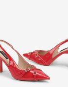  Pantofi cu toc Roșii Lăcuiți cu Călcâiul Descoperit și Catarame Decorative Acilena
