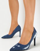  Pantofi cu toc subțire Bleumarin cu rupturi din Denim Botrose