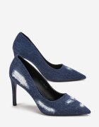 Pantofi cu toc subțire Bleumarin cu rupturi din Denim Botrose