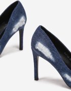  Pantofi cu toc subțire Bleumarin cu rupturi din Denim Botrose