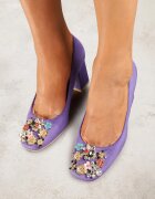  Pantofi cu toc Violet Vices cu toc gros cu branț din piele și decorațiune cu bijuterii Onna
