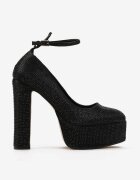 Pantofi eleganți negri cu toc bloc și platformă decorați cu strasuri Blatia