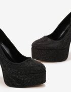  Pantofi eleganți negri cu toc bloc și platformă decorați cu strasuri Blatia