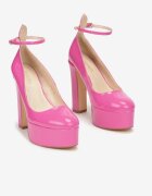  Pantofi Fucsia Lăcuiți cu toc gros înalt cu platformă Jumana