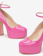  Pantofi Fucsia Lăcuiți cu toc gros înalt cu platformă Jumana