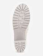  Pantofi gri deschis cu toc gros cu platformă joasă stil mocasin din imitație de piele întoarsă Aricandia