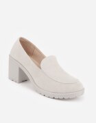  Pantofi gri deschis cu toc gros și platformă joasă stil mocasin Molana