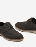  Pantofi Gri Oxford cu Branț din Piele și Cusături Petime