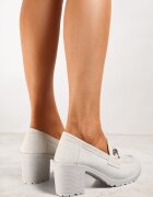  Pantofi Gri stil mocasin cu toc bloc și platformă joasă cu cataramă Nardica