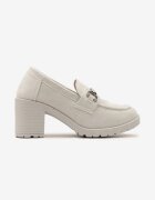  Pantofi Gri stil mocasin cu toc bloc și platformă joasă cu cataramă Nardica