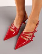  Pantofi lăcuiți bordeaux cu toc bobină slingback și catarame Arstira