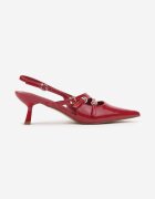  Pantofi lăcuiți bordeaux cu toc bobină slingback și catarame Arstira