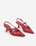  Pantofi lăcuiți bordeaux cu toc bobină slingback și catarame Arstira