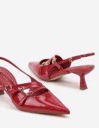  Pantofi lăcuiți bordeaux cu toc bobină slingback și catarame Arstira
