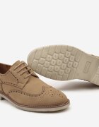  Pantofi Mocasini cu șireturi Maro cu cusături decorative și branț din piele Mimele