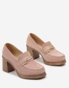  Pantofi Mocassini Roz cu toc gros înalt cu Zirconii Remenia