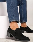  Pantofi Negri cu toc bloc jos cu fermoar decorativ Aricca