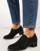 Pantofi Negri cu toc bloc jos cu fermoar decorativ Aricca