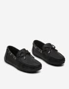  Pantofi Negri din Piele ecologică în Stil Mocasini cu Cusături și Fundă Randaca