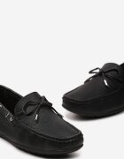  Pantofi Negri din Piele ecologică în Stil Mocasini cu Cusături și Fundă Randaca