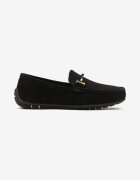  Pantofi negri stil mocasini cu cataramă metalică decorativă Rosaz