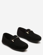  Pantofi negri stil mocasini cu cataramă metalică decorativă Rosaz