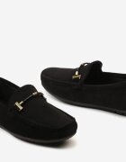  Pantofi negri stil mocasini cu cataramă metalică decorativă Rosaz