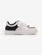  Pantofi sport Alb-bleumarin cu Scai cu Branț din Piele și Perforație Decorativă Phirra