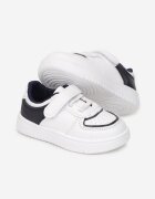  Pantofi sport Alb-Bleumarin cu talpă plată cu scai și branț din piele Sylvana