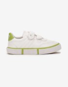  Pantofi Sport Alb-Verde cu Talpă Plată cu Velcro și Branț din Piele Quora