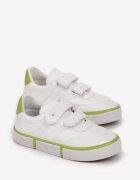 Pantofi Sport Alb-Verde cu Talpă Plată cu Velcro și Branț din Piele Quora