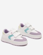  Pantofi Sport Alb-Violet cu Velcro cu Cusături Decorative Tassea