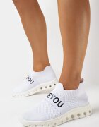  Pantofi sport Albi cu partea superioară tip șosetă și inscripția Thirllas