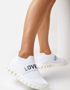  Pantofi sport Albi cu partea superioară tip șosetă și inscripția Thirllas