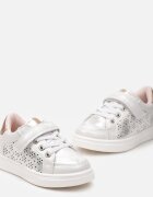  Pantofi sport Albi Metalizați cu decorațiuni perforate și branț din piele Afrial