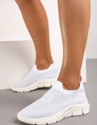  Pantofi Sport Albi Slip-on cu Guler Tip Șosetă Tiamelina